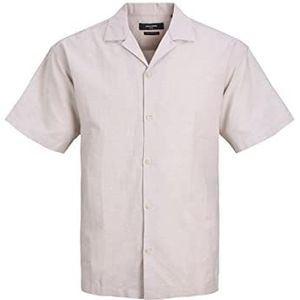 JACK & JONES Heren JPRBLUSUMMER linnen resort shirt S/S SN overhemd, Crockery/Fit: Relax Fit, L, Crockery/fit: relax fit, L