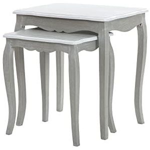 Adda Home Set van 2 tafels, paulownia/MDF, grijs/wit, 62 x 45 x 65 48 x 37 x 55 cm