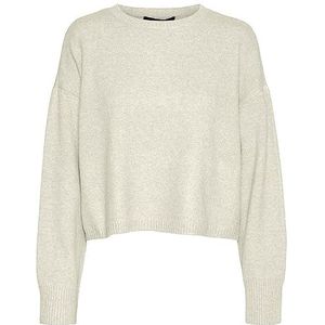 VERO MODA PETITE Dames Vmdoffy Ls O-hals Boxy Blouse Noos Ptt Gebreide trui, Birch/Detail:w. Melange, L Petite