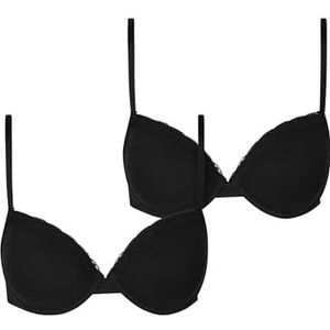 Urban Classics Damesbeha Basic Cotton Bra Lace 2-pack, katoenen beha met kant, verstelbare bandjes, gevoerd, verpakking van 2 stuks, zwart + zwart., 85D