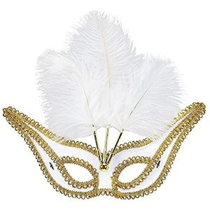 Widmann 03656 - Masker met veren voor volwassenen en vrouwen, Venetiaans carnaval, feest, themafeesten, witgouden kleur
