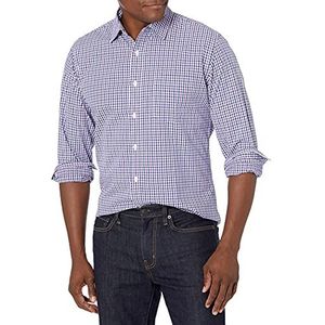 Amazon Essentials Men's Casual poplin overhemd met normale pasvorm en lange mouwen, Blauw Paars Gingham, XXL
