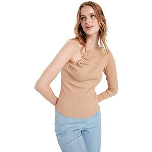Trendyol Dames Slim fit Basic asymmetrische kraag gebreide blouse, rots, M, Rots, M
