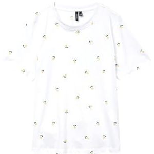Vmpaulina AOP Ss T-shirt Ga JRS Noos, wit (bright white), XS