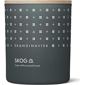 Skandinavisk SKOG 'Wald' mini-geurkaars. Geurnoten: dennennaalden en dennenappels, berkensap en lelietje-van-dalen. 65 g.