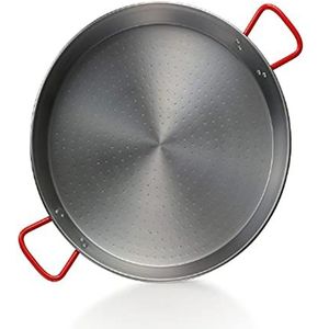 La Ideale Gepolijst Staal Paella Pan, Zilver/Rood, 24 cm, 1 stuk