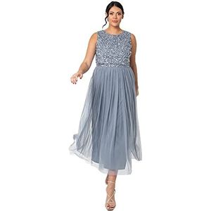 Maya Deluxe Vrouwen Midaxi Jurk Dames Mouwloze Pailletten Hoge Empire Taille Tule Versierd voor Bruiloft Gast Bal Bruidsmeisje, Dusty Blauw, 32