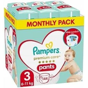 Pampers Pants Luierbroekje maat 3 (6-11 kg), Premium Care, 144 stuks, luiers met stop- en achterzak