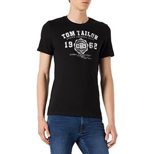 TOM TAILOR Uomini T-shirt met logoprint 1027028, 29999 - Black, XXS