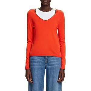 ESPRIT Pullover met afgeronde V-hals, Bright Orange, M