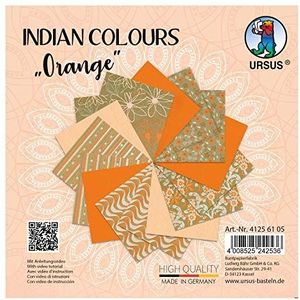 URSUS 41256105 Indian Colours Orange, met 10 natuurlijk papier en 5 vellen tekenpapier, eenzijdig bedrukt, met metaaleffect en glitter veredeld