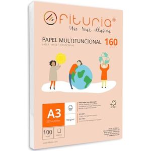 A3-papier, 160 g, met 100 witte vellen, multifunctioneel papier voor school en werkomgeving. Ideaal voor laserprinters, inkjetprinters of kopieerapparaten. Ofituria
