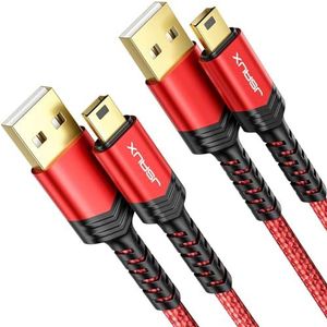 JSAUX 2 stuks Mini USB A naar USB 2.0 Mini B kabel 1 m + 1 m oplaadkabel compatibel met PS3 controller, Dash Cam, Garmin GPS Navi, Blue Yeti, Ti-84 Plus CE, MP3-speler, Tiptoi, Canon rood