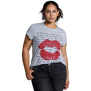 Studio Untold Dames Classic Fit, ronde hals, halve mouw, kussmond T-shirt, lichtgrijs gem., 38