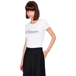Armani Exchange Dames T-shirt met korte mouwen en klassieke scriptlogo en ronde hals, Optisch Wit, M