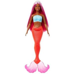 Barbie Zeemeerminpop met magenta fantasiehaar en haarband, lichaamstype maatje meer met op schelpen geïnspireerde body en tropisch rode staart, HRR04