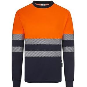 VELILLA 305635; T-shirt van gerecycled polyester, tweekleurig, lange mouwen, gesegmenteerde band, marineblauw en neonoranje, maat S, marineblauw en neonoranje, S