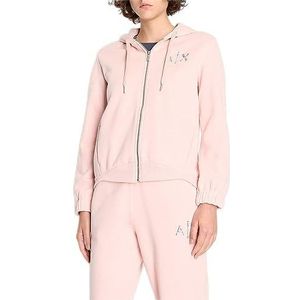 Armani Exchange Fleece Studded Logo Full Zip Hoodie Sweatshirt met capuchon voor dames, roze, L