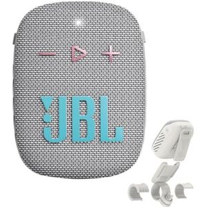 JBL Wind 3S Mini Draagbare Bluetooth Speaker met Bass Boost van Harman Kardon - Robuuste Luidspreker Voor Sport en Outdoor met Clip voor Fiets, Scooter en Motorfiets - Waterdicht tot IP67 - Wit Grijs