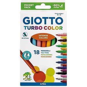 Giotto Turbo Color 18 viltstiften fijne punt, verschillende kleuren, reserveetui