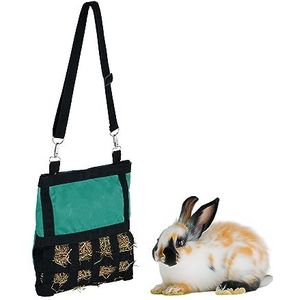 Relaxdays konijnen hooiruif, van stof, HxB 30 x 30 cm, hooizak voor cavia's, chinchilla's, mini hooinet, groen/zwart