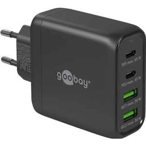 goobay 64817 USB C PD 4-voudige multiport snellader (68W) / 2x USB A 2X USB C ingang/Power Delivery/voeding voor oplaadkabel van iPhone en andere mobiele telefoons/mobiele telefoon oplader /