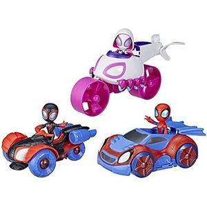 Hasbro Marvel Spidey and His Amazing Friends Team Spidey Change 'N Go Riders Peuterspeeltje, 3 voertuigen en figuren, leeftijd 3 plus Amazon Exclusive