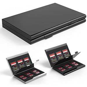 AYCLIF Aluminium geheugenkaarthouder, stootvaste geheugenkaarthouder voor 12 micro-SD, SDXC, SDHC TF-kaarten en 6 SDXC SDHC-kaarten (zwart)