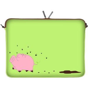 Digittrade LS158-10 Happy Piggy Designer iPad Pro 9,7 hoes van neopreen geschikt voor 10 tot 10,5 inch (26,67 cm) Air tas sleeve case varkentje roze-groen