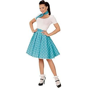 Widmann - Kostuum jaren 50, polka rok en sjaal, gestippeld, rockabilly, rock'n'roll, motto feest, carnaval, één maat past allemaal