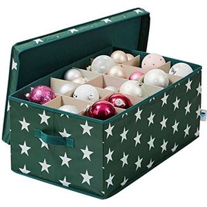 LOVE IT STORE IT Opbergdoos voor kerstballen, doos voor kerstdecoratie van stof, versterkt met karton, 30 vakken, donkergroen met sterren, 58 x 36 x 25 cm