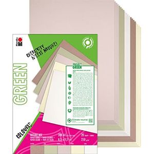 Marabu 1612000000600 1612000000600-GREEN Line papierblok DIN A4 Nature Mix, 20 vellen, natuurlijke kleuren, vijf kleuren, mat, 250 g/m², zuur- en carbonvrij, biologisch afbreekbaar, meerkleurig