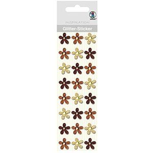 Ursus 75000008 - Glitter stickers bloemen, 24 stuks, bruin