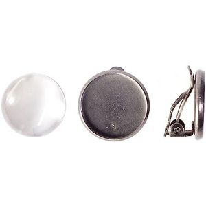 INNSPIRO Medaillon-oorbellen van metaal, zilverkleurig, antiek, met cabochon-glas, diameter 14 mm., 14mm, Metaal