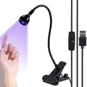 UV-lamp voor gelnagels, 3 W, uv-nagellamp, zwanenhals, led-nagellamp met 4 instelbare intensiteiten voor het uitharden van nagellak, mini-uv-lamp voor nagels met veiligheidsclip, zwart