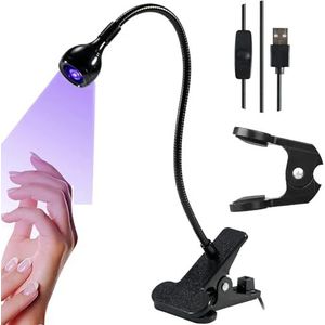 UV-lamp voor gelnagels, 3 W, uv-nagellamp, zwanenhals, led-nagellamp met 4 instelbare intensiteiten voor het uitharden van nagellak, mini-uv-lamp voor nagels met veiligheidsclip, zwart