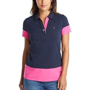Nautica Dames Toggle Accent poloshirt met korte mouwen van zacht stretchkatoen, Marine, S
