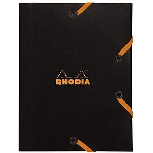 RHODIA 12169C – elastische map – kartonnen tas met 3 zwarte kleppen – 12 x 16 cm – robuuste gecoate kaart – opslag voor kantoor en documentenorganisatie, formaat A6 – Filing