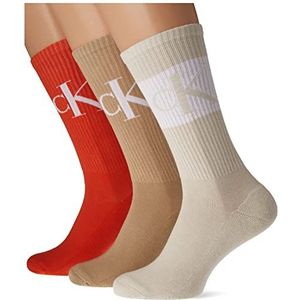Calvin Klein Mens Ribbon Monogram Crew Sock, Zand, One Size (3-pack)