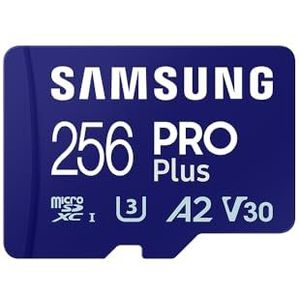 Samsung PRO Plus microSD-geheugenkaart, 256GB, UHS-I U3, Full HD & 4K UHD, 180 MB/s lezen, 130 MB/s schrijven, voor smartphone, drone of action-cam, incl. SD-adapter, MB-MD256SA/EU