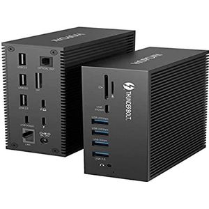 Thunderbolt 3 docking station HOPDAY 18 in 1 Thunderbolt 3 dock voor USB C-laptops, 100 W opladen, 18 W opladen voor telefoon, 8K DP, 1 Gbps ethernet, audio, 10 Gbps USB-A & USB-C, SD/TF, OPTICAL OUT
