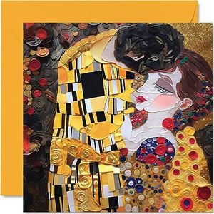 Klassieke kunstkaarten voor dames en heren - De kus van Gustav Klimt - beroemde verjaardagskaart voor mama papa broer zus Nan opa, 145 mm x 145 mm traditioneel klassiek schilderij kunstwerk