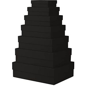 Rössler 13411453700 - Boxline Geschenkdoos met deksel, Set van 7 geschenkdozen, zwart, rechthoekige kartonnen dozen