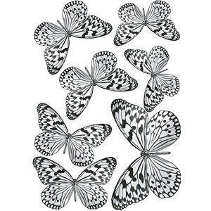 PLAGE Charming Butterfly Stickers 3D Decoration Black White Transparant [7 vlinders Between 8 x 6,5 cm en 14 x 11 cm], plastic, 14 x 0,1 x 11 cm, 7 stuks