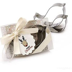 Mopec Uitsteekset voor koekjes in geschenkdoos en rendierkaart, metaal, zilverkleurig, eenheidsmaat