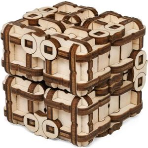 EWA Eco-Wood-Art - METAMORPHIC CUBE - Houten mechanisch 3D puzzel - Puzzel voor volwassenen en tieners-Lijmloze zelfassemblage - 128 stukjes