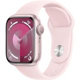 Apple Watch Series 9 (GPS 41 mm) Smartwatch - Kast van roze aluminium - Lichtroze sportbandje M/L. Conditie bijhouden, Saturatie-app en Ecg-app, Always-on Retina-display, waterbestendig