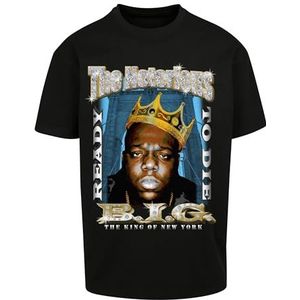 The Notorious B.I.G. Heren T-shirt Biggie Crown Oversize Tee, Merchandise Shirt voor mannen met portretprint van Biggie Smalls, maten XS - XXL, zwart, XL
