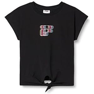 FILA SALCESE T-shirt voor meisjes, met knoop, grafisch logo, zwart, 158/164, zwart, 158/164 cm