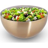 Relaxdays saladeschaal, rond, modern design, van rvs, voor snacks en salade, Ø 25 cm, saladekom, keuken, goud/zilver